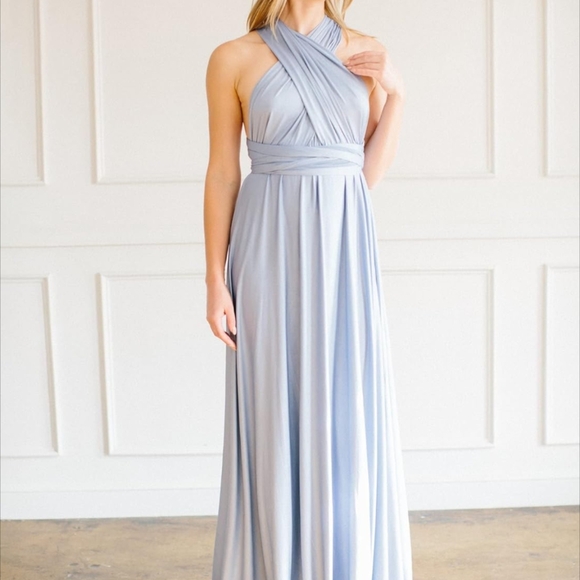 Convertible Infinity Dress & Bandeau Long Maxi Bridesmaid/Prom Dress Dusty Blue - Picture 3 of 7